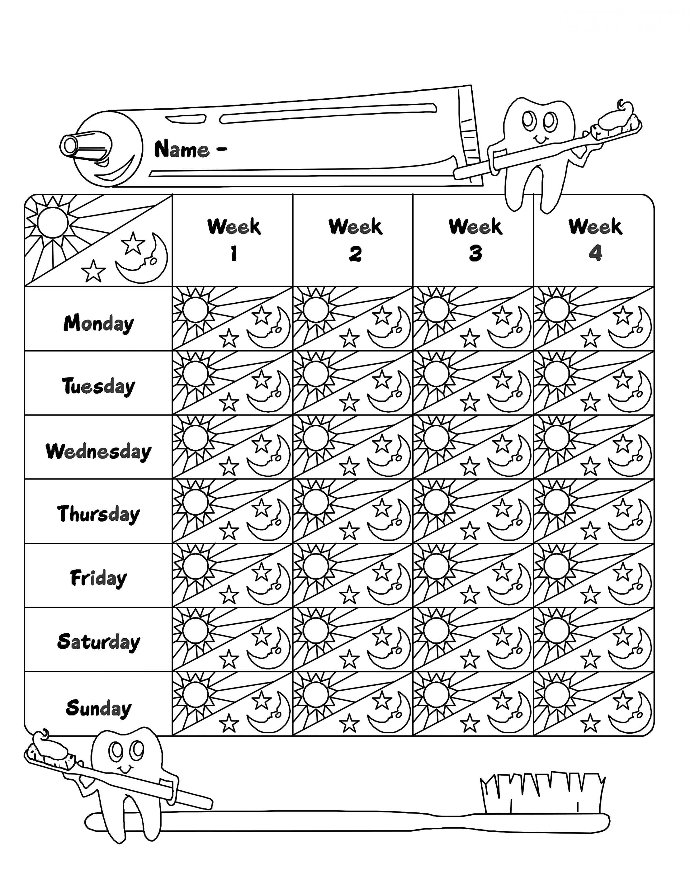 Coloring brush teeth chart