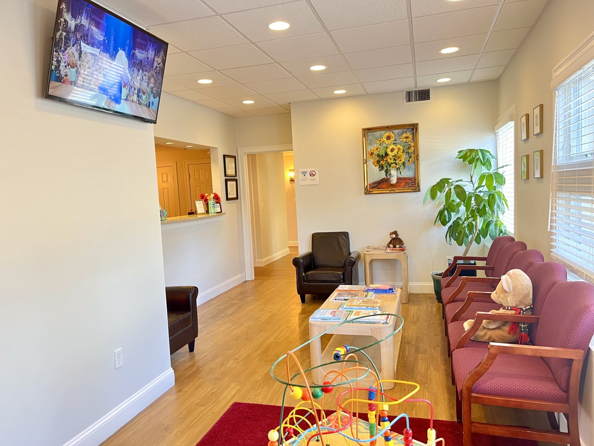 Welcoming waiting room at Darien Pediatric Dentistry